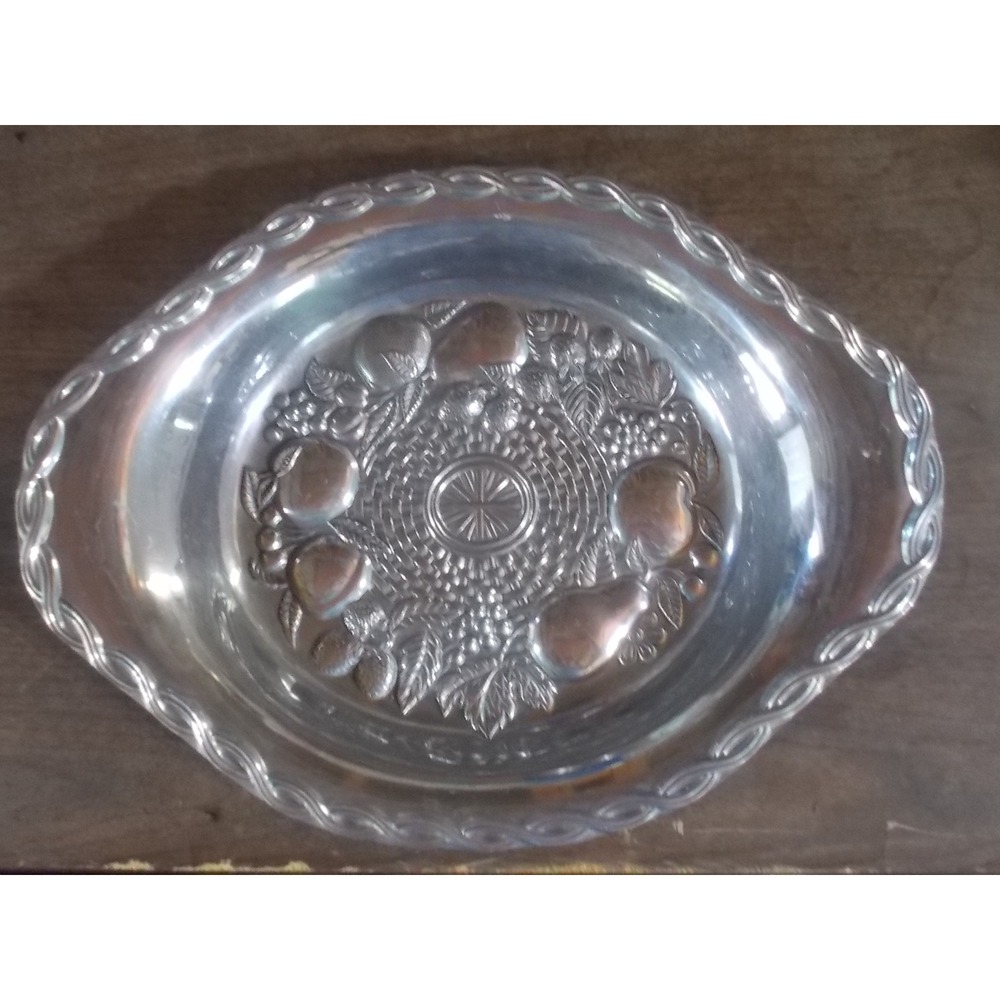 Gorham Silver Tone Oval Serving Tray Embossed Fruit Basket Braided Rim 16 Inch